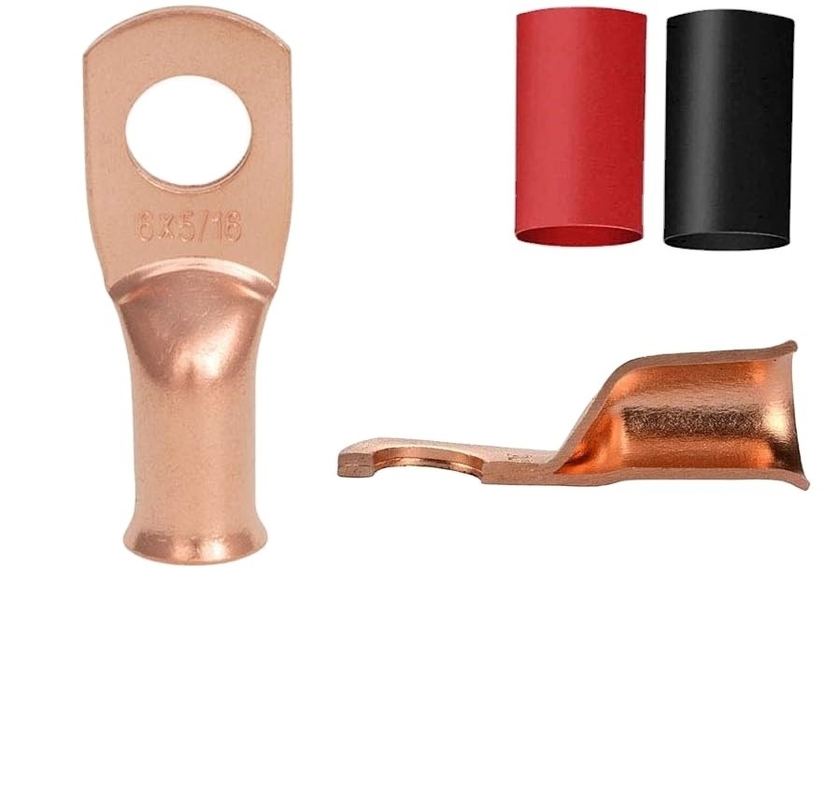 Terminals à anneaux de cuivre à haute capacité de rupture pour les extrémités de câbles de batterie AWG 2 4 6 8 10 Gauge