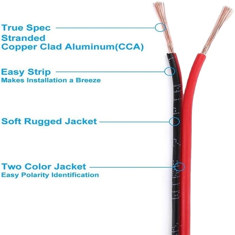 Fil flexible Ext 2pin 2 couleur Rouge noir Cable pour LED bandes de prolongation fil électrique